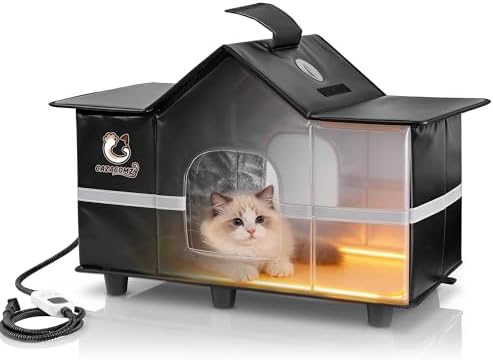 Large Outdoor Heated Cat House with Escape Door 28" x 16" x 17" Black