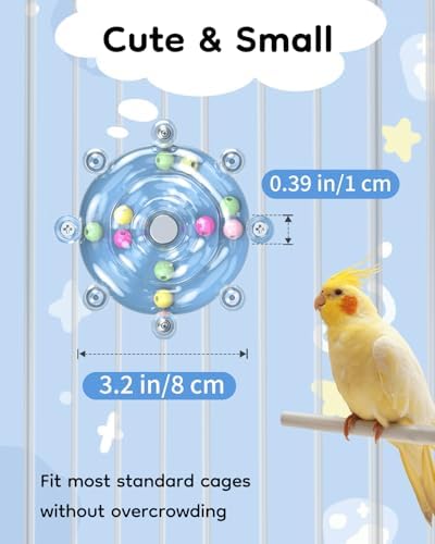 Pawfly Bird Toys for Parakeets, Colorful Spinning Wheel Chew Toy, Interactive Spinner Rattle Parrot Toys, Cockatiel Toy, Parakeet Toys, Bird Cage Accessories for Entertainment Chewing Exercise, Blue