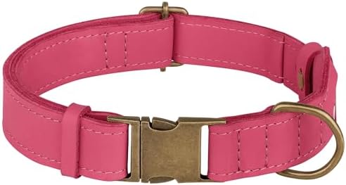 AirTag Dog Collar - Genuine Leather Dog Collar with Apple AirTag Holder and Metal Buckle - Smart GPS Tracking Pet Collars (Pink, M, 14"-18" Neck Fit)