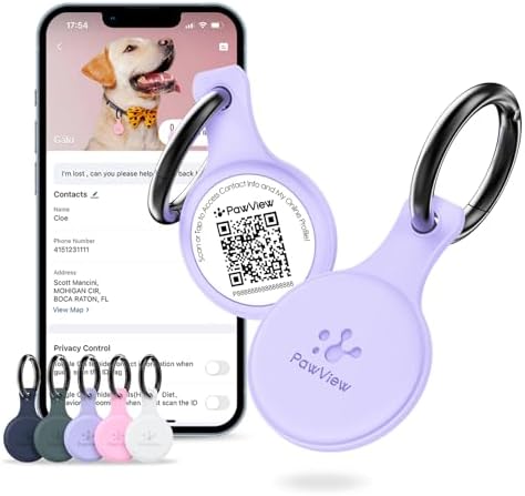 Dog ID Tag with QR Code & NFC, Silent Silicone Dog Name Tags Personalized for Pets- Scan QR for Instant Location Alert, Emergency Contact and Modifiable Pet Profile (Purple)