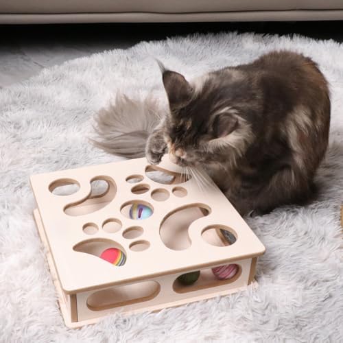 Natural Wood Cat Interactive Box Puzzle Hunting Exercise Toy