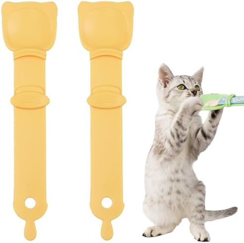 2 Pack Cat Treat Dispenser,Puree Cat Treats Feeding Spoon,Cat Treats Bar Squeeze Spoon（Yellow）