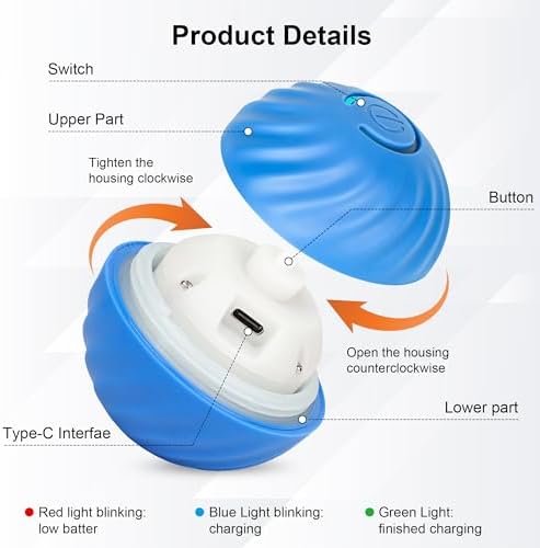 NEOALLYPETS Smart Interactive Dog Toy Ball, Active Rolling Wicked Ball with Automatic Bouncing and Rotating for Puppy/Small Dogs Durable, Chewable, USB Recharger and Fun Gift Toy to Dog (Large)