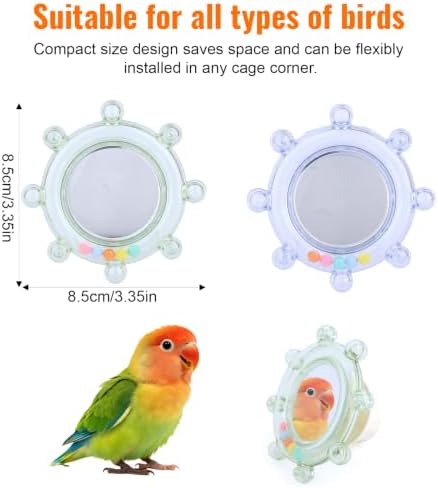 2pcs Bird Mirror Toy with Rustle Balls for Cage (Blue, Green)