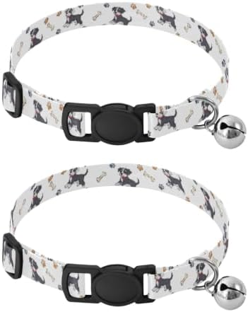 Paw Prints Dog Bones White Easy to Clean Puppy Collar 2 Pack Pet Collars for Cats