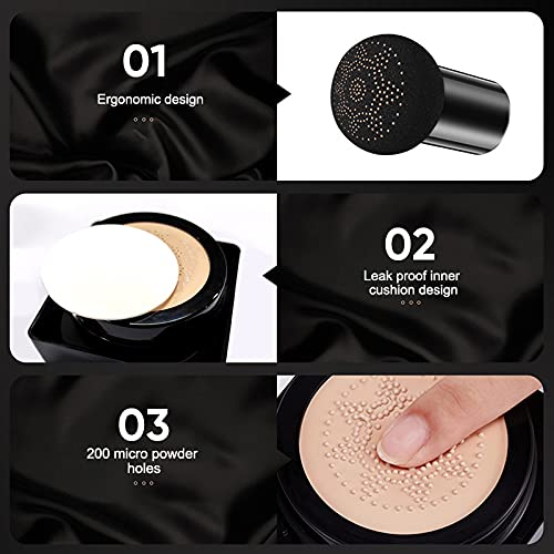 NUIBO 2PCS Air Cushion CC Cream Mushroom Head, Moisturizing Concealer Makeup Base, Primer Liquid Foundation Long Lasting with Two Mushroom Makeup Sponges【2 X Ivory】