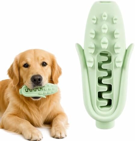 Corn-Shaped Dog Chew Toy for Small to Medium Dogs, Silicone Dental Cleaning Stick, Pink, Interactive Enrichment Toy (Green)