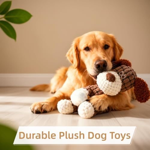 Dog Toys for Aggressive Chewers, 2026 New Indestructible Dog Toy, Interactive Dog Squeaky Toys Soft Puppy Chew Toy for Small Dogs (Brown+Green)