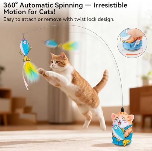 Migipaws Automatic Cat Wand Toy with Suction Cup, Cute Cat Base, Rechargeable Interactive Teaser for Indoor Cats