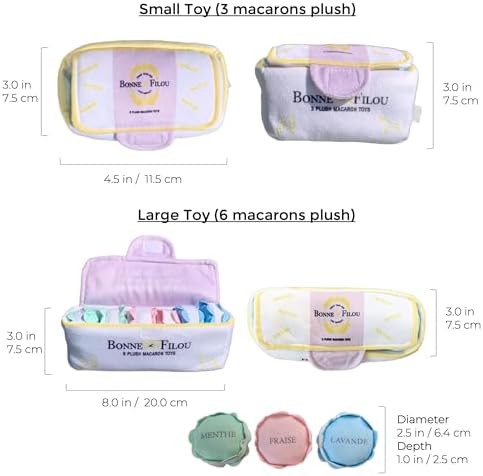 Bonne et Filou 6 Count Macarons Shape Plush Squeaky Dog Toys Interactive Puppy Chew Toys for Aggressive Chewers Dog Toys for Small and Medium Dogs