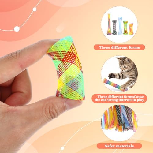 50 Pcs Fun Tubes Cat Toy Kitty Spring Coil Toys Colorful Indoor Interactive Mesh Telescopic Cats Tube for Attract Pet to Hunt Swat Bite Chase Pounce Scratching