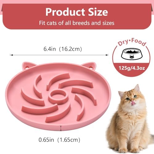 2Pcs Silicone Slow Feeder Cat Bowl,Puzzle Feeder,Interactive Toys,Slow Feeding cat Bowl Suitable for All Dry and Wet Foods,Easy to Clean Silicone Bowls(Grey and Pink)