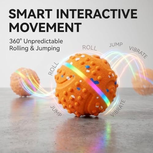SUREMAX Interactive Dog Toys for Aggressive Chewers, LED Smart Dog Ball 0.6in Thickened E-TPU, Motion Activated Bouncing Balls for Dogs to Keep Them Busy, Indestructible Pet Toy (Orange)