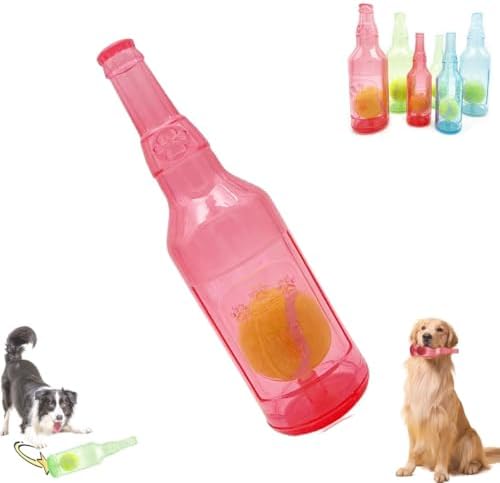 LELEBEAR Dog Play Bottle Toy, Bottle Toy for Dogs, Interactive Dog Chew Toy with Tennis Ball, Water Bottle Pets Dogs Chew Toys (Red, 20CM)