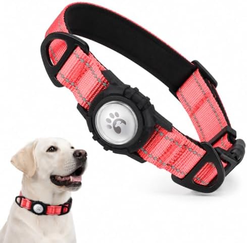 Padded Dog Collar with Waterproof Holder Compatible with Airtag