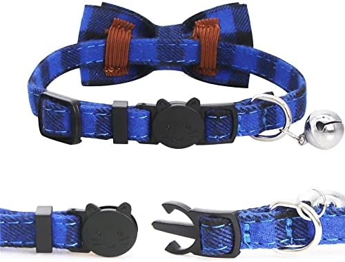 SLSON 4 Pack Cat Collars Breakaway with Bell Cat Collars with Cute Bowtie for Pet Kitten Cats and Small Dogs Pets Adjustable from 8-11In (Plaid)