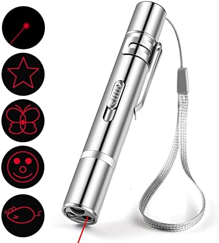 Cat Toys Laser Pointer Rechargeable Cat Laser Toy Interactive Cat Toys for Indoor Cats Kittenes Dogs LED Flashlight 7 Adjustable Patterns Red Light Remotes Teaching Tool USB