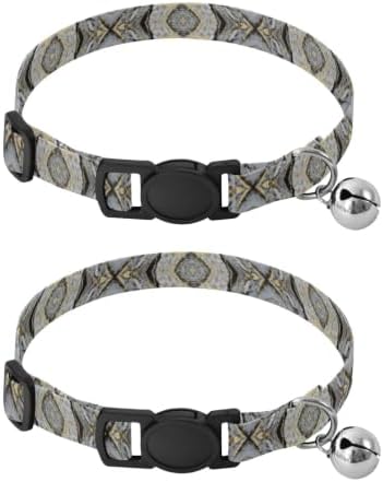2 Pack Cat Collar Marble Gray Black Gold Dog Collar with Bell, Adjustable Length 10.6" to 17.1"