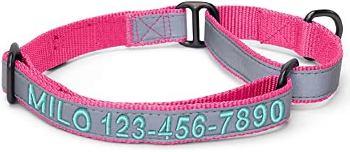 Pawtitas Customized Martingale Dog Collar Reflective Reflective Dog Collar Embroidered Personalized Name Phone Number Adjustable for Puppies Small Medium Large Size Dogs Large Pink
