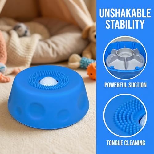 Slow Feeder Lick Bowl with Rolling Ball, Anti-Slip, Blue
