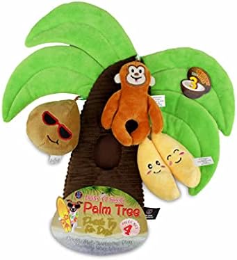 Bow Wow - Dog Toy Hide & Seek Plush Palm Tree | Interactive Toy with 3 Squeaky Mini Toys | Soft Stuffed Puppy Toy for Small & Medium Dogs | Mental Stimulation & Boredom Relief | 10 Inches