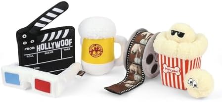P.L.A.Y. Cute Plush Dog Toys - Hollywoof Cinema, Movie Themed Durable Squeaker Chew Toys, Great for Puppies & Small, Medium, Large Dog Breeds - Machine Washable, Recycled Materials (5 Piece Set)