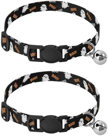 Halloween Black Decorative Pet Collar with Bell 2 Pack Kitten Collars Adjustable 10.6 to 17.1 Inches