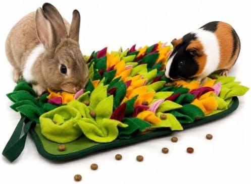 Rabbit Snuffle Mat,Hamsters Foraging Mat for Small Animals Bunny Puzzle Toys Pets Interactive Feeding Mat for Guinea Pigs Hedgehog Chinchilla Puppies (Green)