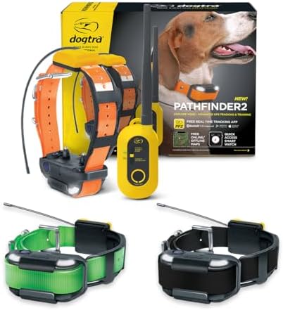 Dogtra Pathfinder 2 GPS Tracker eCollar + 2 Add-on Receivers Green & Black | 9 Mile, LED Light, No Fees, Free App, Waterproof, Smartwatch Control, Satellite Tracking, Multi-Dogs, Smartphone Required