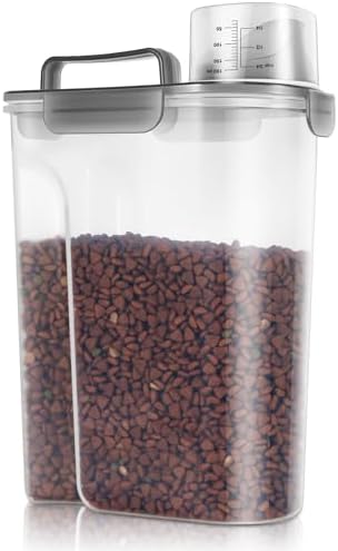 TBMax 5 Lbs Cat Dog Food Storage Container, Secondary Pet Food Storage Container Beyond a Large Dog Food Bin for Daily Use, Easy-Pouring Bird Seed Dispenser, Travel Kibble Holder -Transparent Grey
