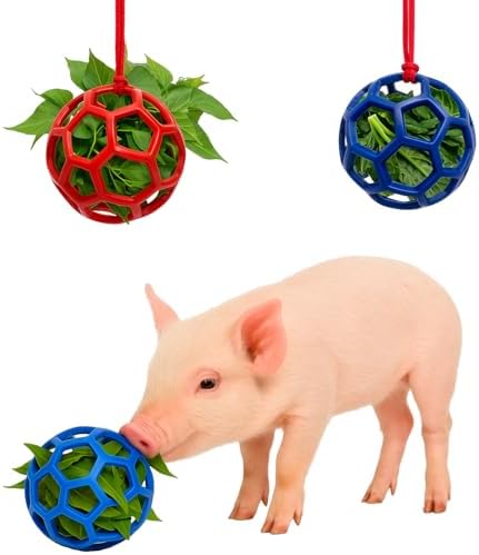 2Pcs Pig Enrichment Toys, Treat Ball Toy for Mini Pigs and Farm, Hanging Chew Ball Enrichment Toy with Rope for Pigs to Play with