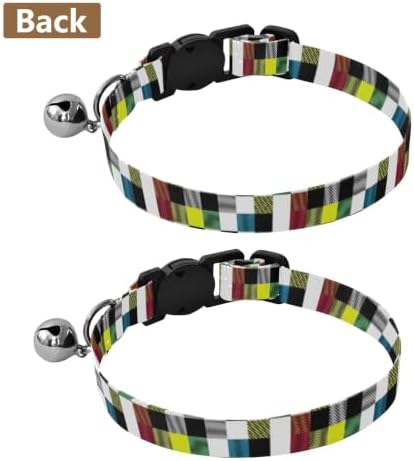 Black White Checkered Dog Collar with Bell 2 Pack Kitten Collars Adjustable 10.6 to 17.1 Inches