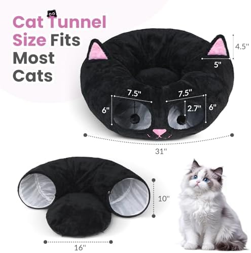 Baseola Fuzzy Cat Tunnel Bed for Indoor Cats, 2-in-1 Interactive Cat Toys