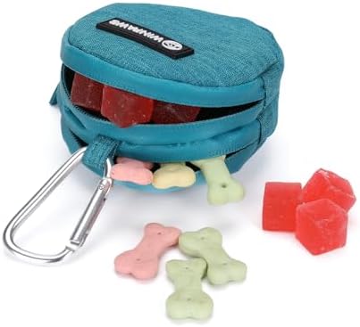 Dog Poop Bag Holder for Leashes- Dog Treat Pouch with Waterproof Zipper,Puppy Training Small Bag with Carabiner & Bungee Toggle,Two Pockets for Dry or Wet Treats-Pet Travel Walking Essentials (Green)