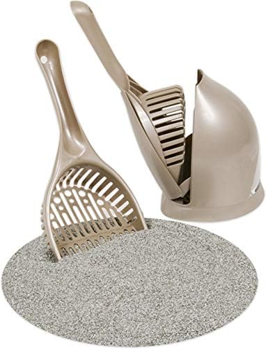 Petmate Scoop N' Hide Cat Litter Scoop with Discreet Holder, Brushed Nickel | Features a Deep Bucket Scoop with Built-In Rake to Sift Litter and a Hinged Stand That Hides the Scoop Between Cleanings
