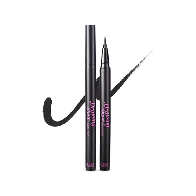 ETUDE Drawing Show Brush Eyeliner, Korean liquid eyeliner, Soft Pen Type, Clear-Cut Soft Brush, Precise Tip, Long-Lasting, Waterproof, Easy Clean, Korean Makeup, Beauty, Black (0.021 Ounce)