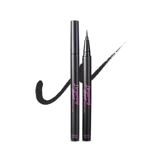 ETUDE Drawing Show Brush Eyeliner, Korean liquid eyeliner, Soft Pen Type, Clear-Cut Soft Brush, Precise Tip, Long-Lasting, Waterproof, Easy Clean, Korean Makeup, Beauty, Black (0.021 Ounce)