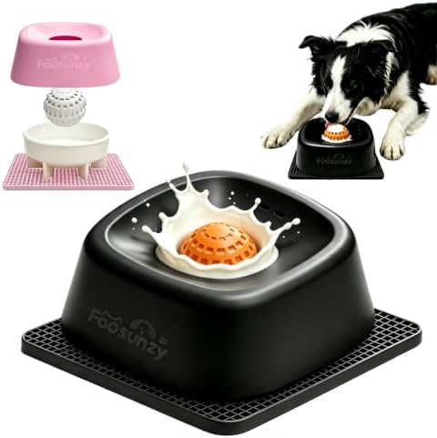 Slow Feeder Dog Bowl for Liquid & Wet Food with Rolling Ball
