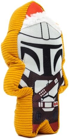 Star Wars Squeaky Plush Dog Toy for Large, Medium & Small Dogs, Holiday Mandalorian Santa Cookie Replica