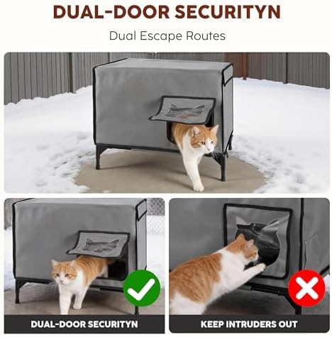 Outdoor Insulated Cat House with Heated Pad 24" x 20" x 15" Grey