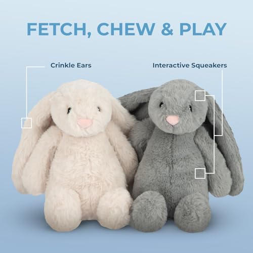 Best Pet Supplies Bunny Buddy Squeaky Plush Dog Toy - Beige, Small | Soft Plush, Squeaks & Crinkles, Perfect for Moderate Chewers, Toss & Fetch Play, Stress & Anxiety Reliever, Ideal Gift Toy