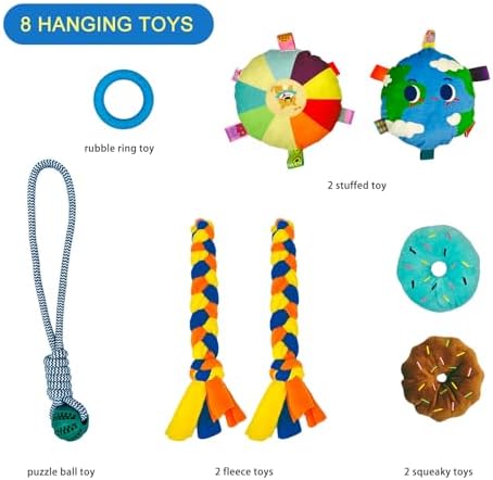 Puppy Play Gym with 8 Hanging Toys, Small Dogs Indoor Enrichment Jungle Gym