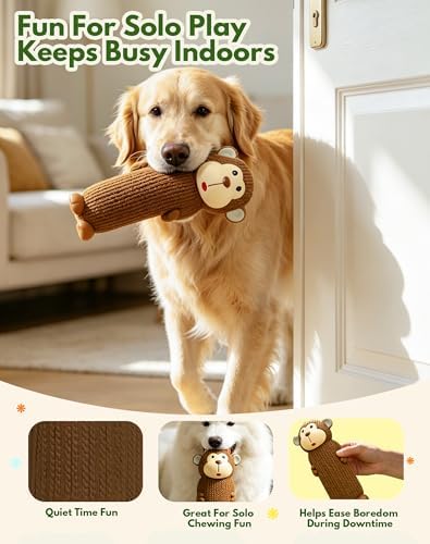 Deeow Monkey Latex Dog Toy with Unique Squeaker for Cuddling Puppy Teething