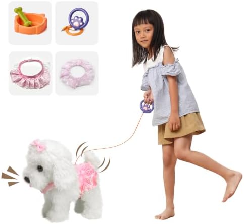OR OR TU Walking Barking Toy Dog with Remote Control Leash, Plush Puppy Electronic Interactive Toys for Kids, Shake Tail,Pretend Dress Up Realistic Stuffed Animal Dog Age 3 4 5 6+ Years Old Best Gift