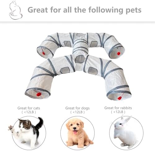 Foldable H-Shaped Cat Tunnel Toy with Interactive Playing Balls - 4 Exits for Cats, Kittens, Rabbits & Small Pets Collapsible Play Tube for Indoor Fun & Exercise