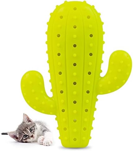 Pet Craft Supply Cactus Interactive Cat Toy Chew Toy Teeth Cleaning Bite Resistant 100% Natural Rubber with Bonus Catnip and Silvervine Bags for Kittens and Adult Cat