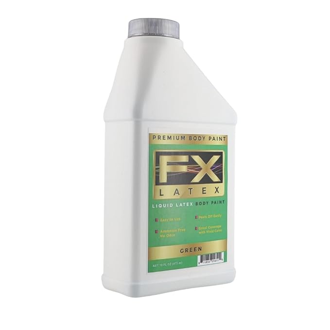 Liquid Latex - Face and Body Paint, Ammonia Free, Easy On and Off, Cosplay Makeup, Create Professional Monster, Zombie Arts 16 Oz (Green)