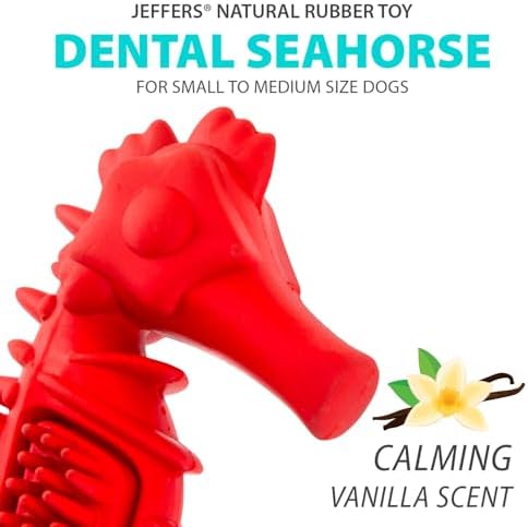 Jeffers Pet Natural Rubber Dog Chew Toy – Red Seahorse, Small – Vanilla Scent, Durable, Non-Toxic, Dishwasher Safe, Interactive Fetch & Tug Toy - Perfect for Training at Home