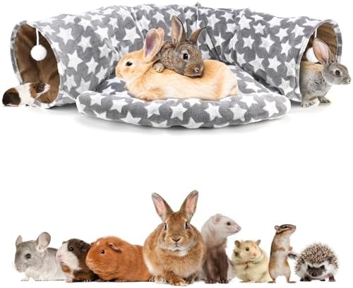BWOGUE Bunny Tunnel Bed, 2-in-1 Collapsible Rabbit Tunnel Hideout with Mat