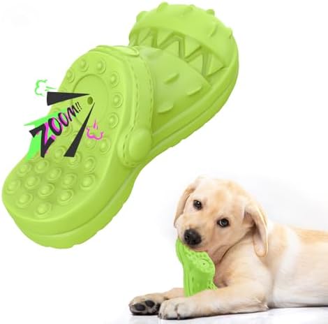 Dog Toy Treat Dispensing, Almost Indestructible Squeaky Chew Toys for Dogs, Natural Rubber Puzzle Toys, Tough Toy Treat Dispenser for All Type of Dogs, Innovative Shoe-Shaped Dog Toy (Blue)